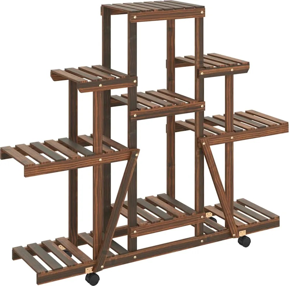 vidaXL tömör fenyőfa virágtartó állvány kerekekkel 110 x 25 x 101 cm