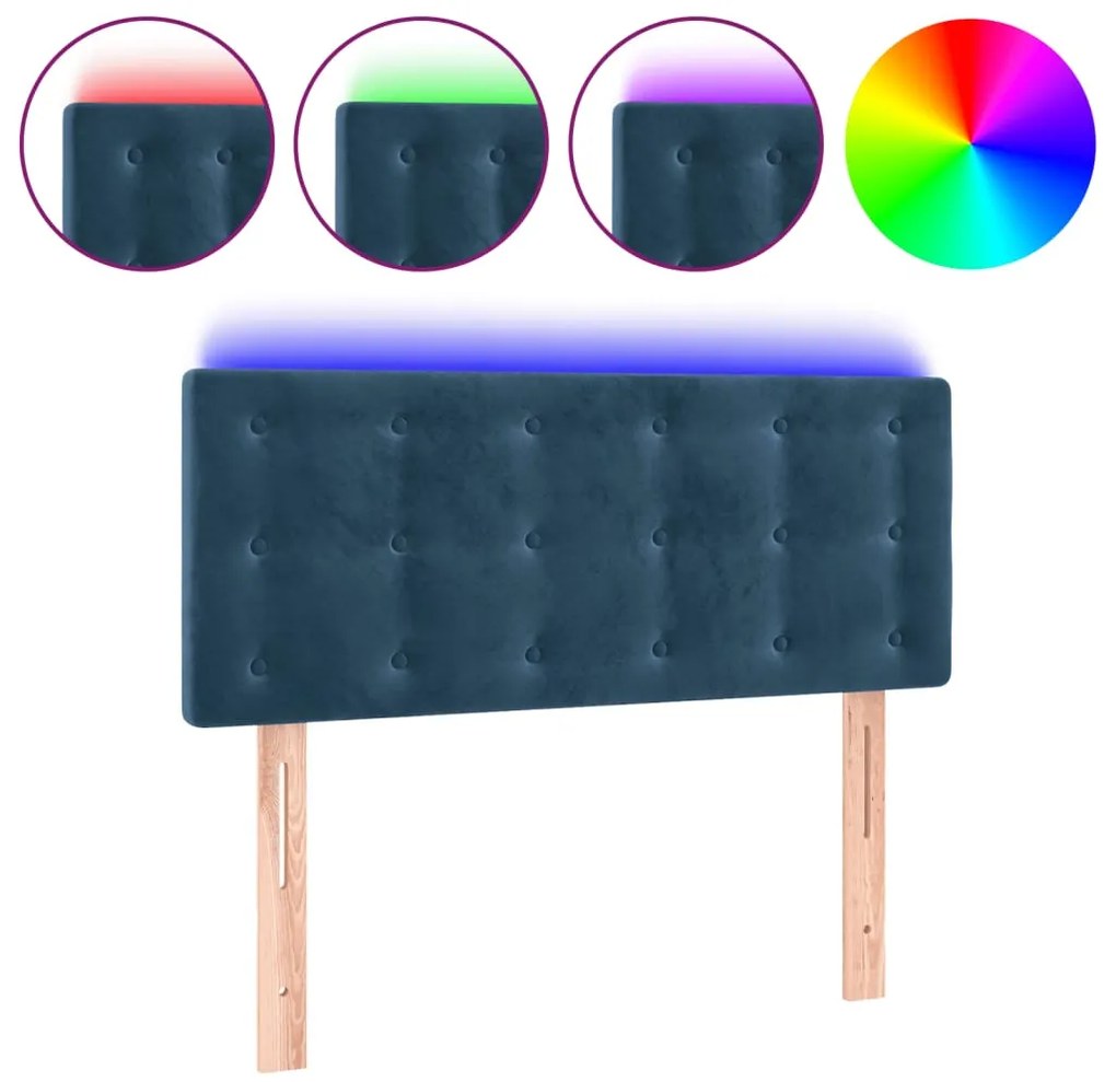 sötétkék bársony LED-es fejtámla 100x5x78/88 cm
