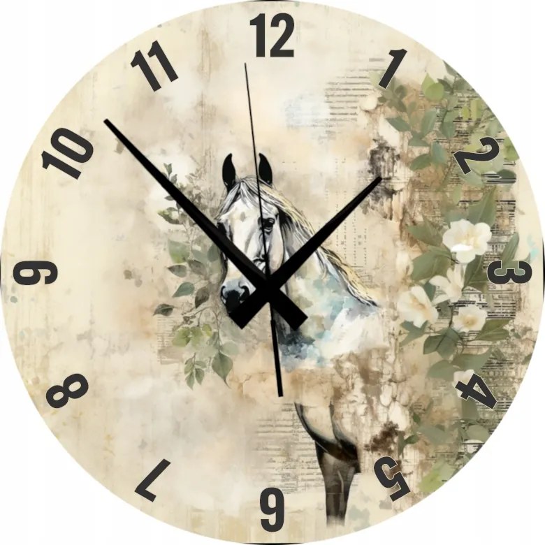 Dekoratív falióra Konyha Nappaliba Ló virágokkal 45 cm