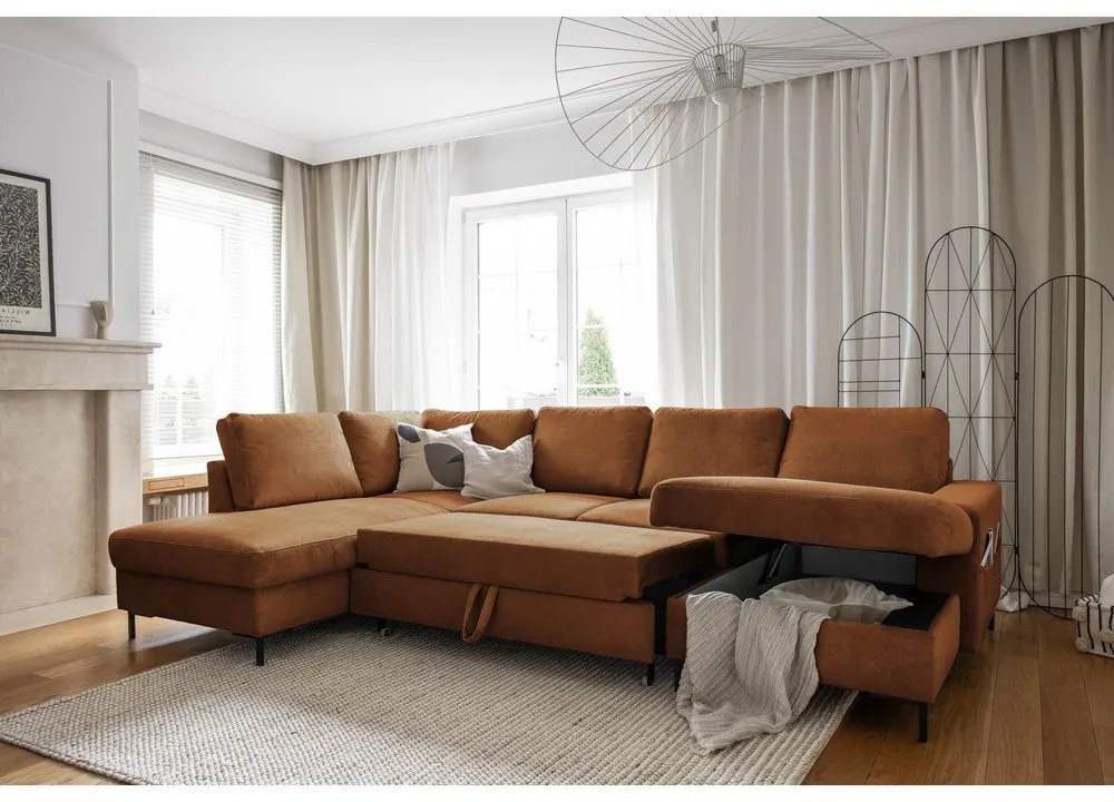 Narancssárgásbarna kordbársony kinyitható sarokkanapé (bal oldali) Lofty Lilly – Miuform