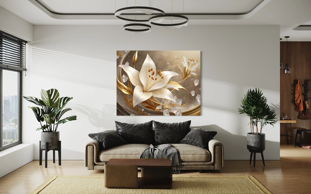 Gario Vászonkép Arany csillogás virág Méret: 90 x 60 cm