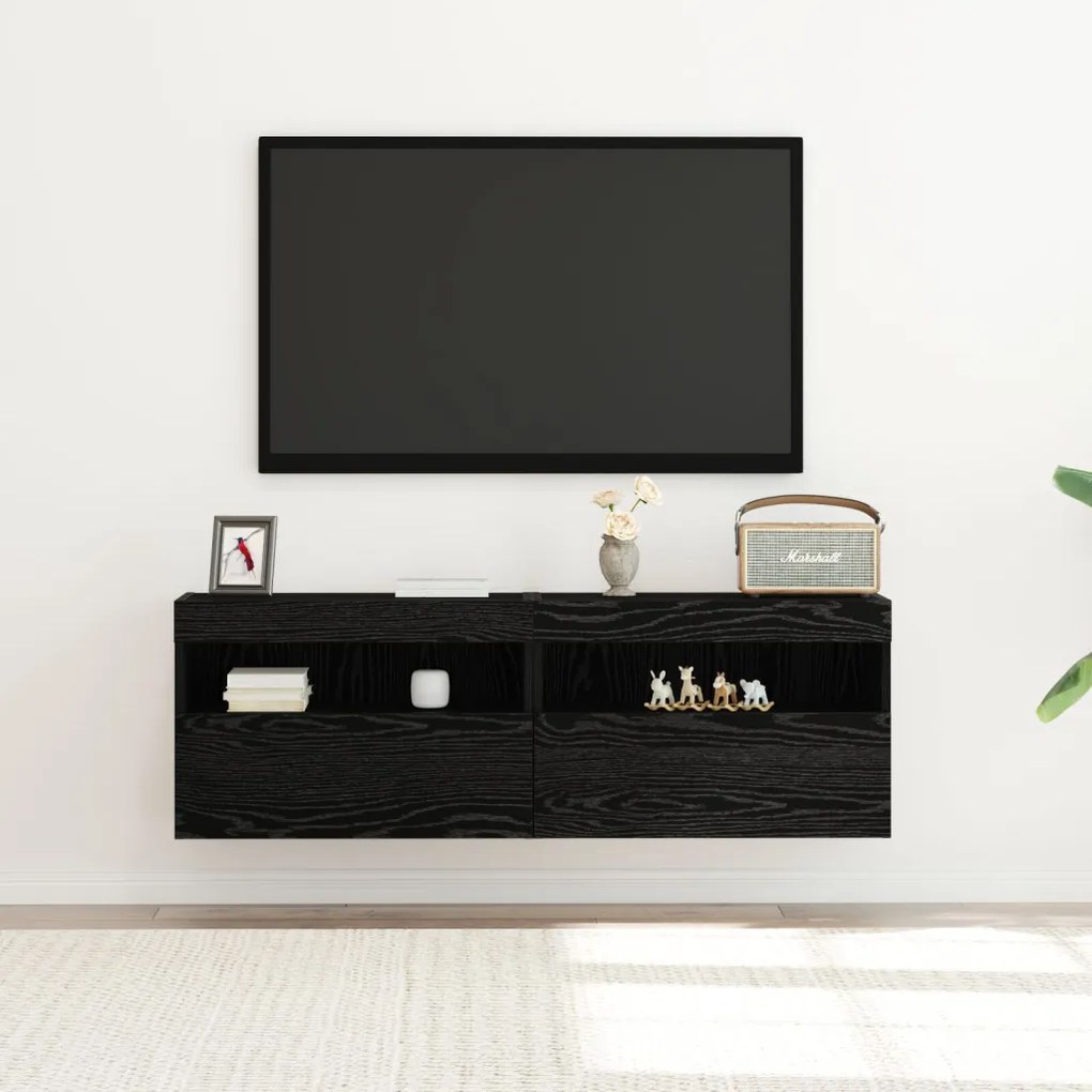 TV faliszekrény LED világítással 2 db Fekete tölgy 60x30x40 cm
