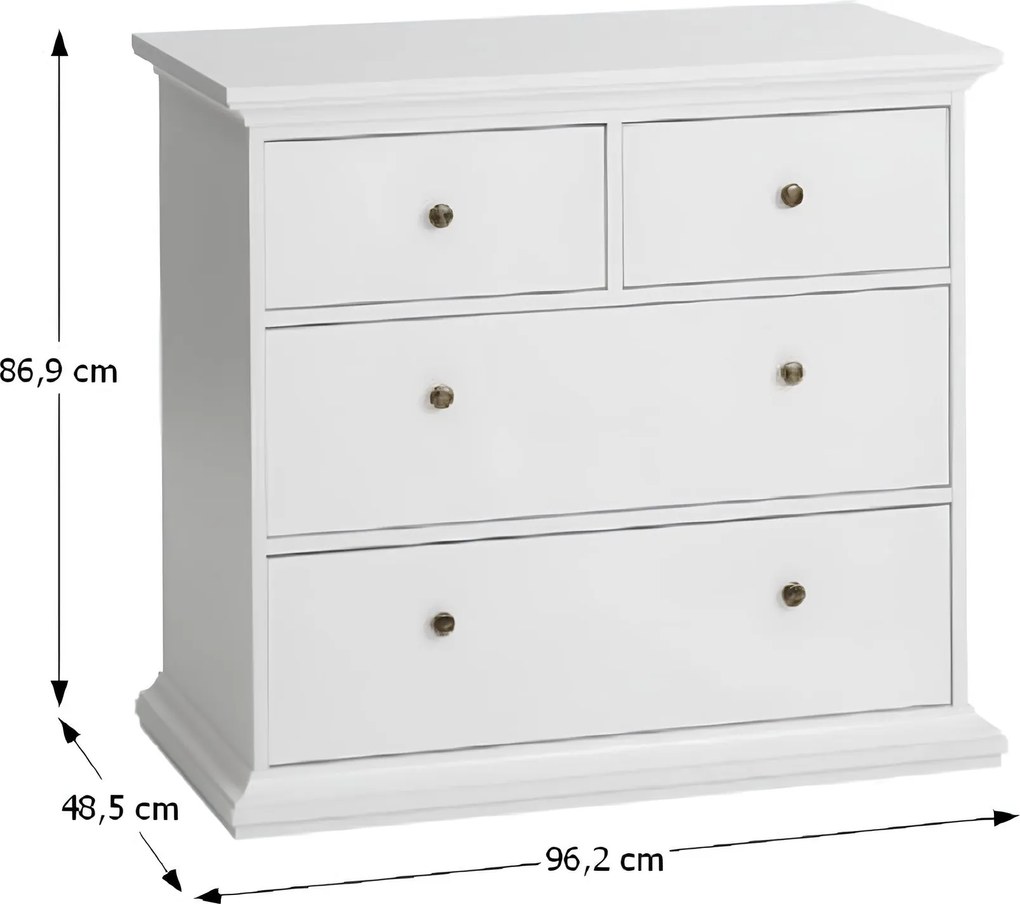 Komód, DTD fóliázott/MDF festett, fehér, PARIS 76716