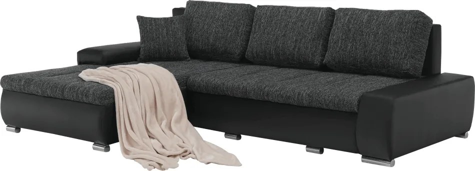 Sarokülőgarnitúra, fekete/fekete melír, TRAMP