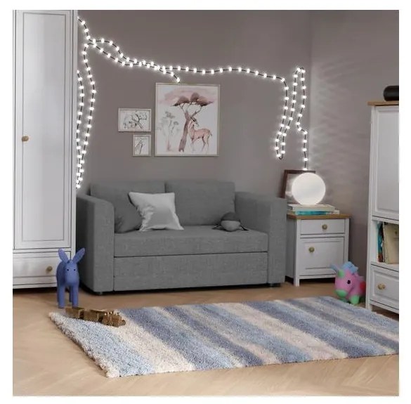 Kárpitozott, kihúzható kétszemélyes karfás kanapé LAYLA szürke