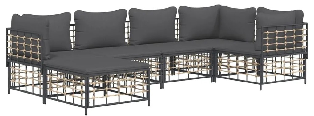 6 részes antracitszürke polyrattan kerti ülőgarnitúra párnákkal