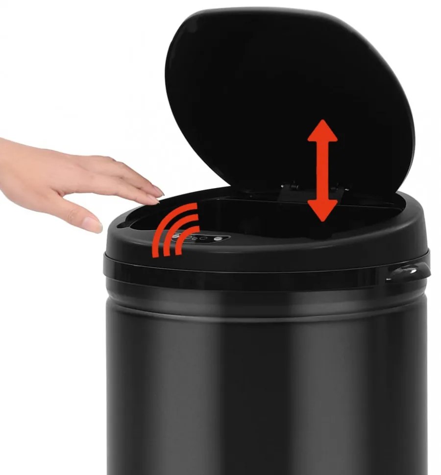 fekete automata érzékelős szénacél szemeteskuka 40 L