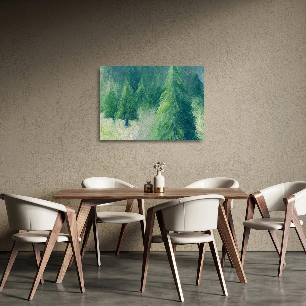 Üveg kép - Festett tűlevelűek (70x50 cm)