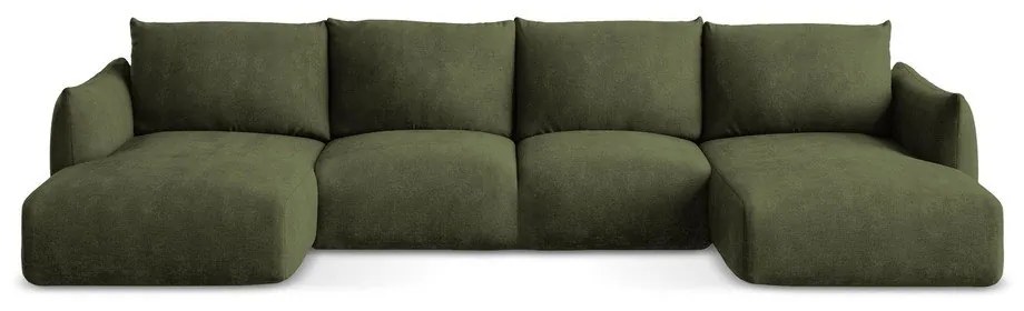 Zöld zsenília kinyitható sarokkanapé (U alakú) Leila – Makamii