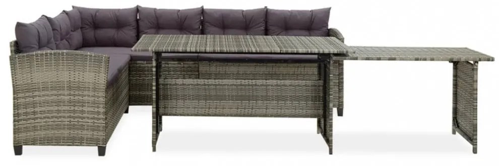 2-részes szürke polyrattan kerti bútorszett párnákkal