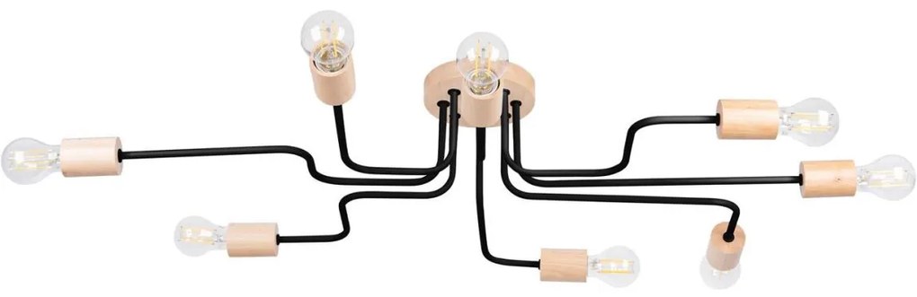 Sollux SL.1671 - Felületre szerelhető csillár TIMBO 8xE27/15W/230V fekete/bézs/bükkfa