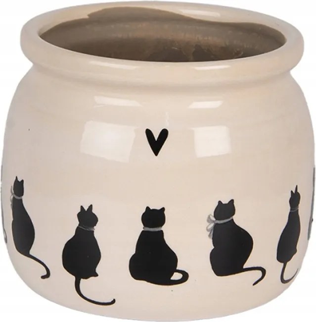 Kerámia virágcserép macskákkal és szívvel M 16x13 cm