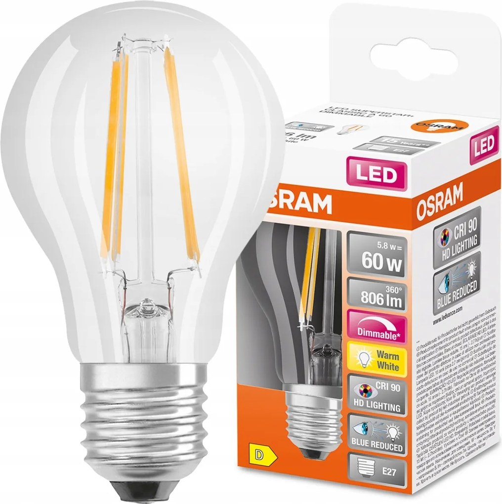 Led izzó E27 A60 5,8W 2700K szabályozható Superstar Filament Osram