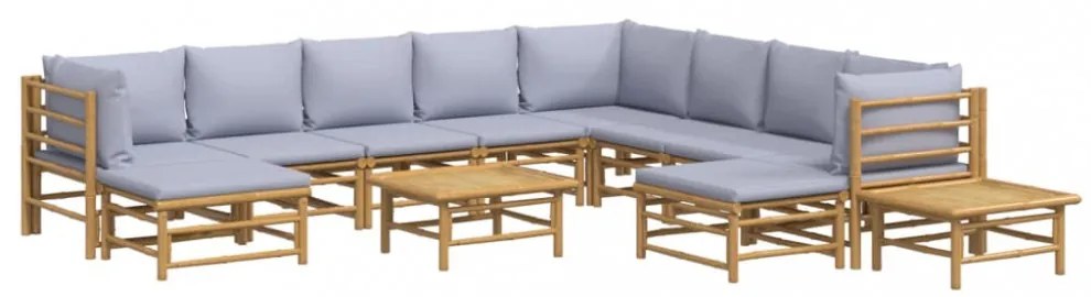 12 részes bambusz kerti ülőgarnitúra világosszürke párnákkal