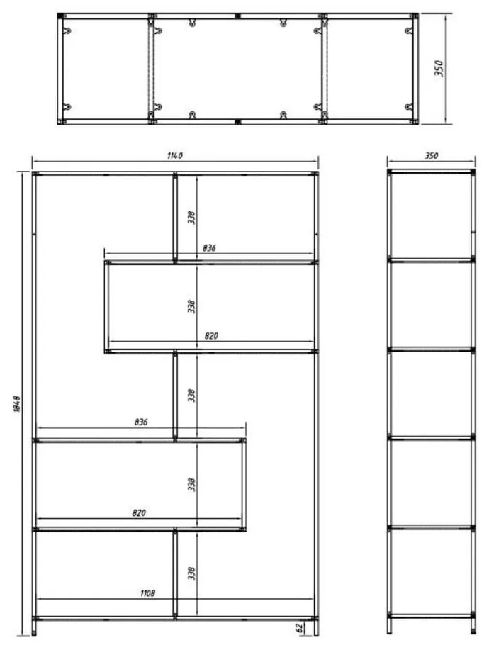 Fekete könyvespolc kőrisfa dekorral 114x185 cm Seaford – Actona
