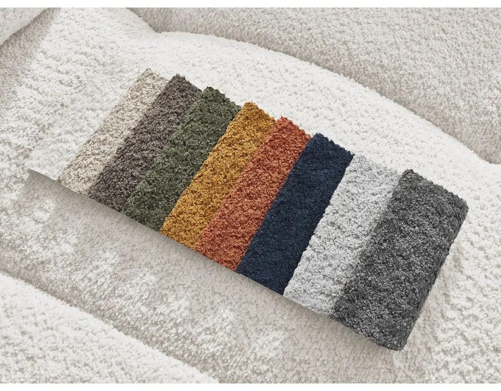 Fehér buklé kinyitható-tárolóhelyes sarokkanapé (bal oldali-heverő résszel) Roxelane – Bobochic Paris