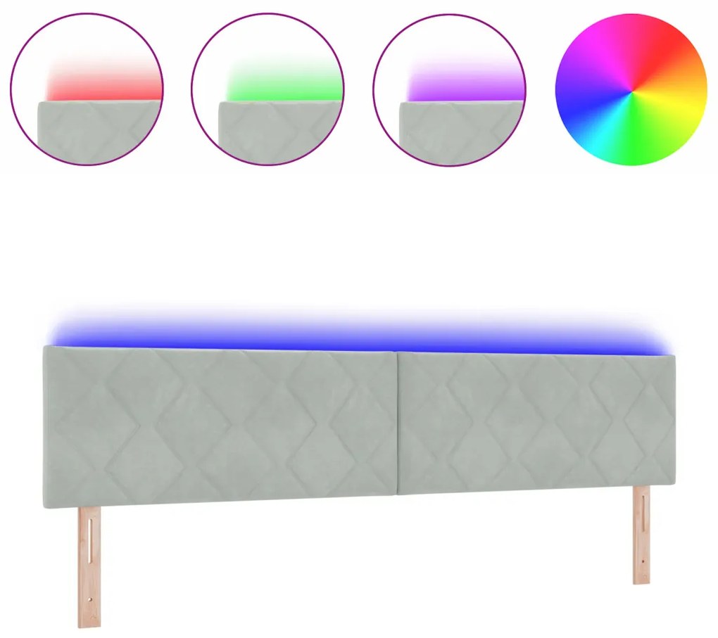 LED Fejtámla LED -es lámpákkal Világosszürke 200 cm Bársony