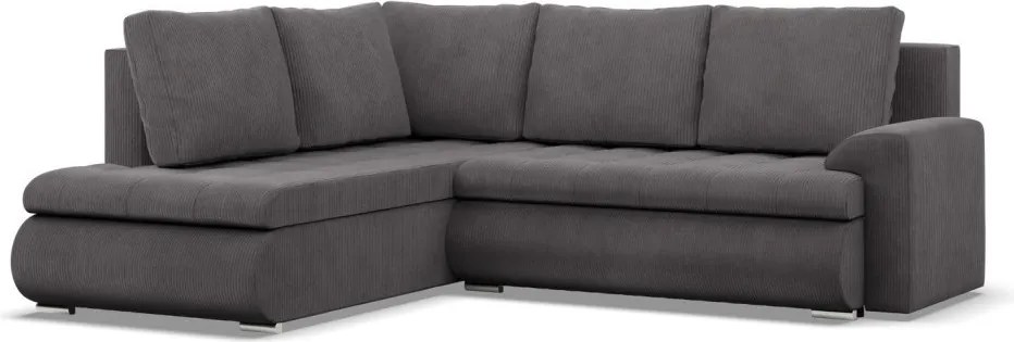 Tokio sarokkanapé, L alakú háttámlával, 2 ágyneműtartóval, kordbársony, baloldali, szürke