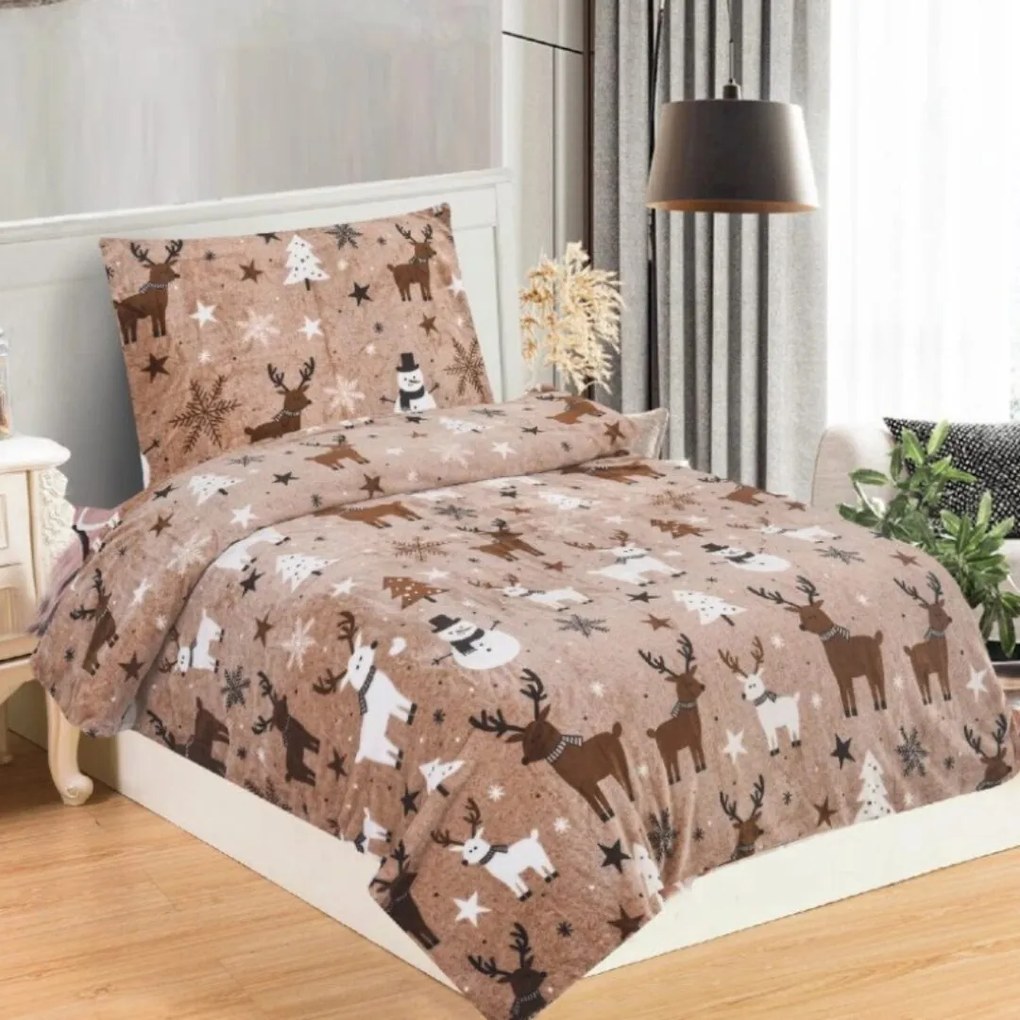 Mikroplüss ágynemű Karácsony Mese barna 200x140cm+90x70cm TiaHome