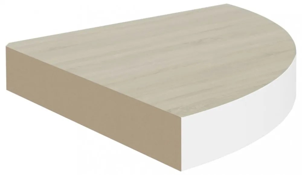 2 db fehér-tölgyszínű MDF fali sarokpolc 25 x 25 x 3,8 cm