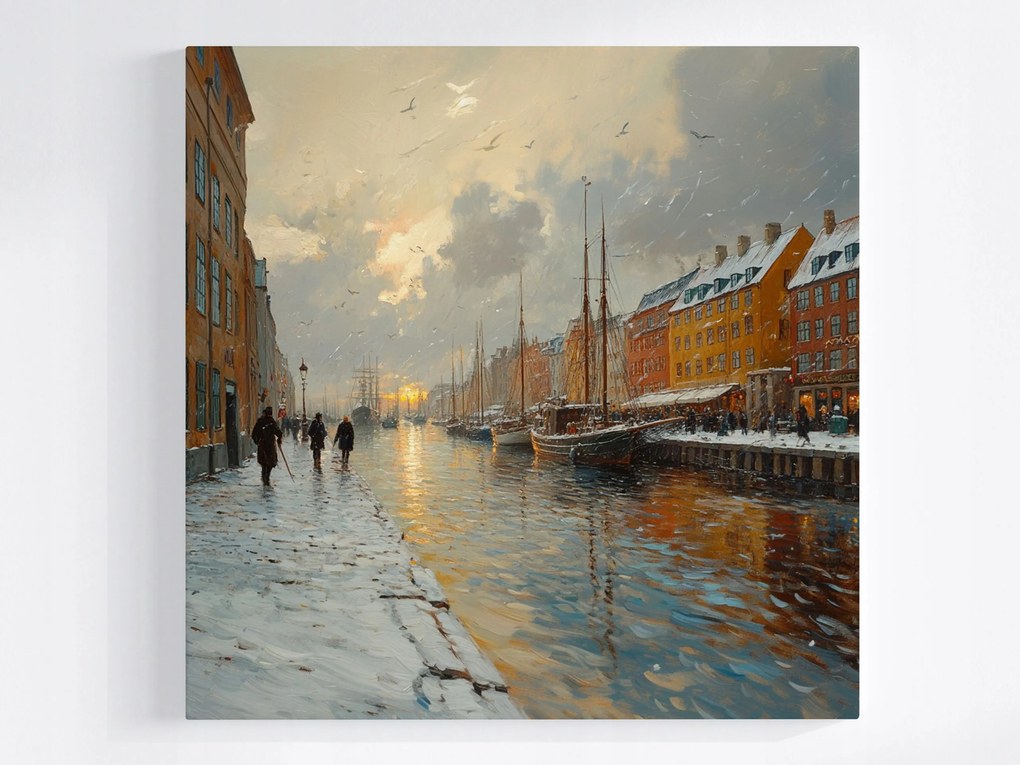 Canvas Vászonkép Dánia Koppenhága Nyhavn Kikötő Hajó Vízpart 80x80