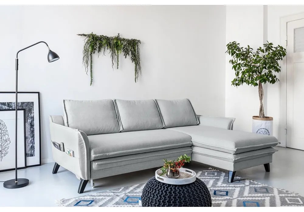 Charming Charlie világosszürke kinyitható sarokkanapé, jobb oldali - Miuform