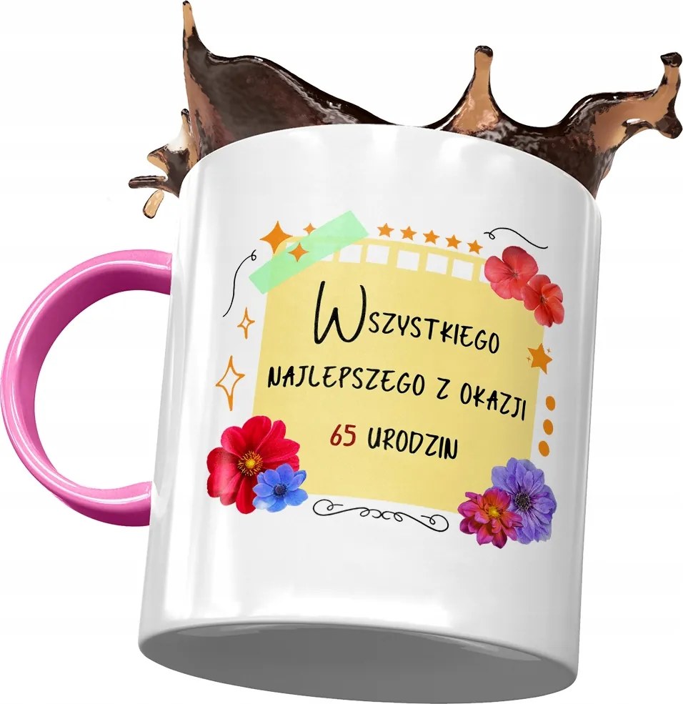 Rózsaszín Bögre Születésnapra 65 65-es 65-ös Ajándék Nyomtatott Fotóval