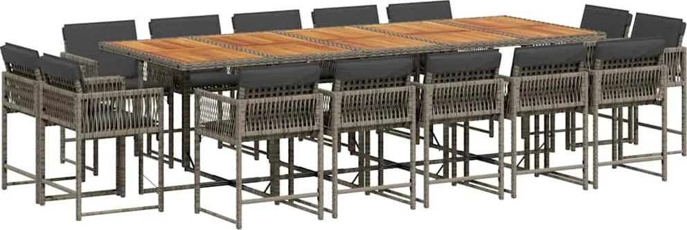 vidaXL 15 részes szürke polyrattan kerti étkezőgarnitúra párnákkal