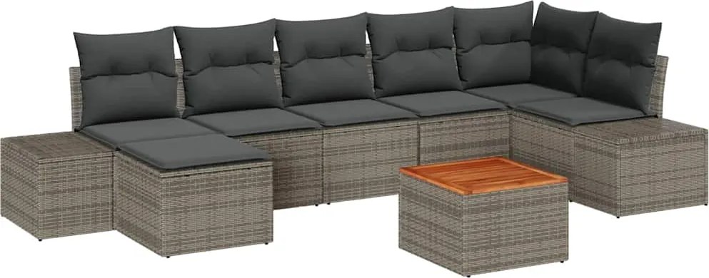 vidaXL Kerti Kanapé Szett párnával 8 pcs Szürke polirattan