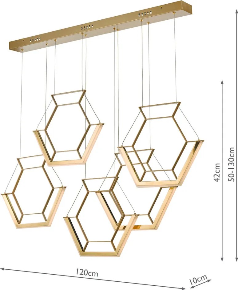 DAR LIGHTING HEX0535 HEXAGON Modern Led Függesztett Lámpa Szatén Arany LED IP20