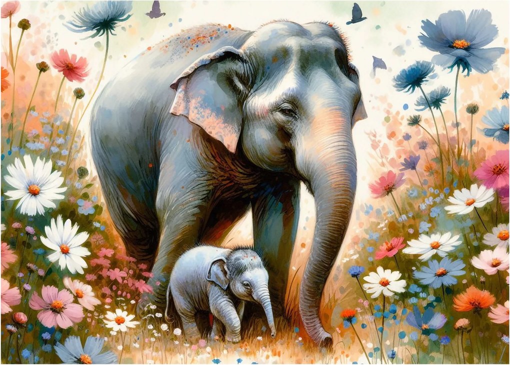Kép - Elefánt mama, akvarell (70x50 cm)