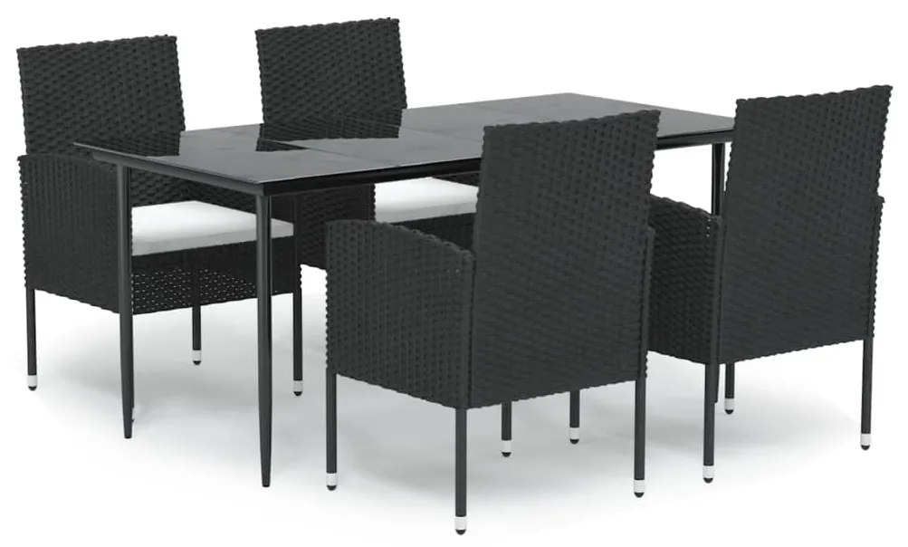 vidaXL 5 részes fekete polyrattan kerti étkezőgarnitúra párnákkal