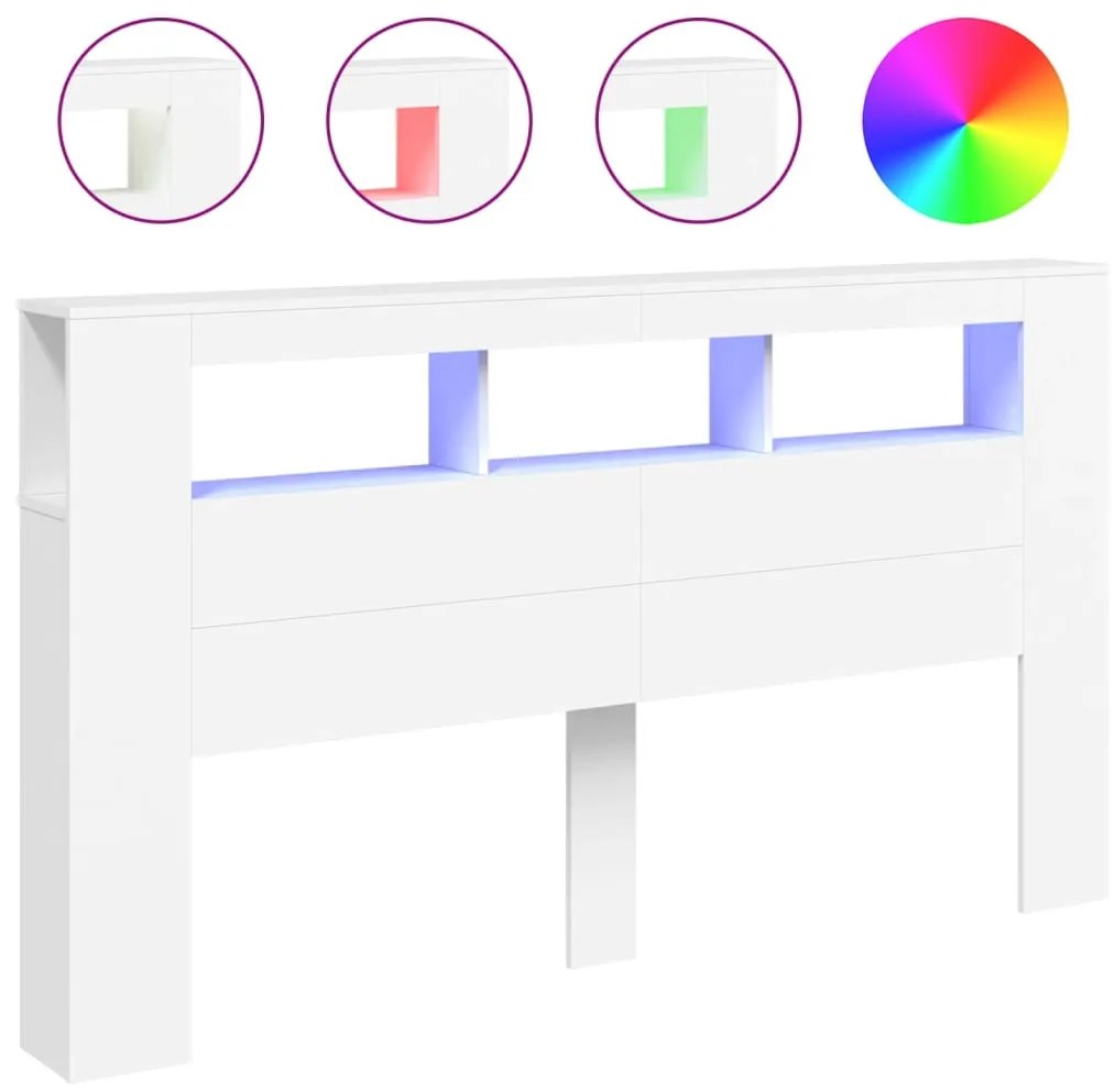 fehér szerelt fa LED-es fejtámla 180x18,5x103,5 cm