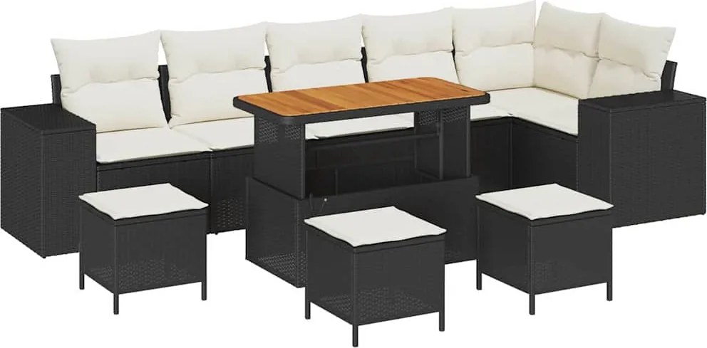 vidaXL Kerti Kanapé Szett 10 pcs Fekete polirattan