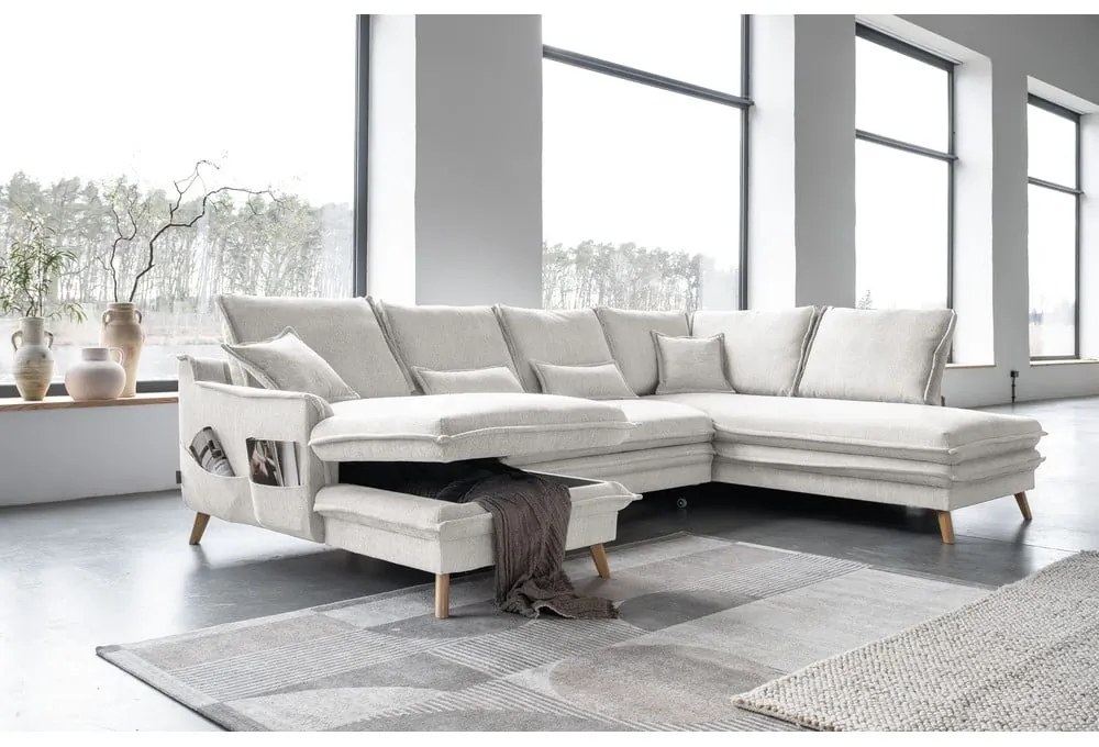 Bézs kinyitható sarokkanapé (jobb oldali-U alakú) Charming Charlie – Miuform