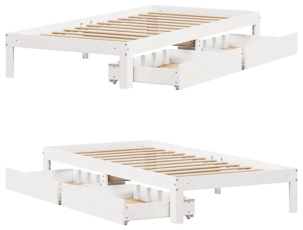 vidaXL fehér tömör fenyőfa ágykeret fiókokkal 90 x 190 cm