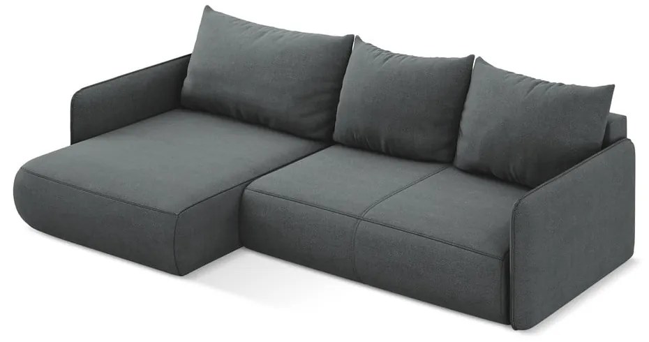 Szürke kinyitható-tárolóhelyes sarokkanapé (bal oldali) Nanea – Makamii