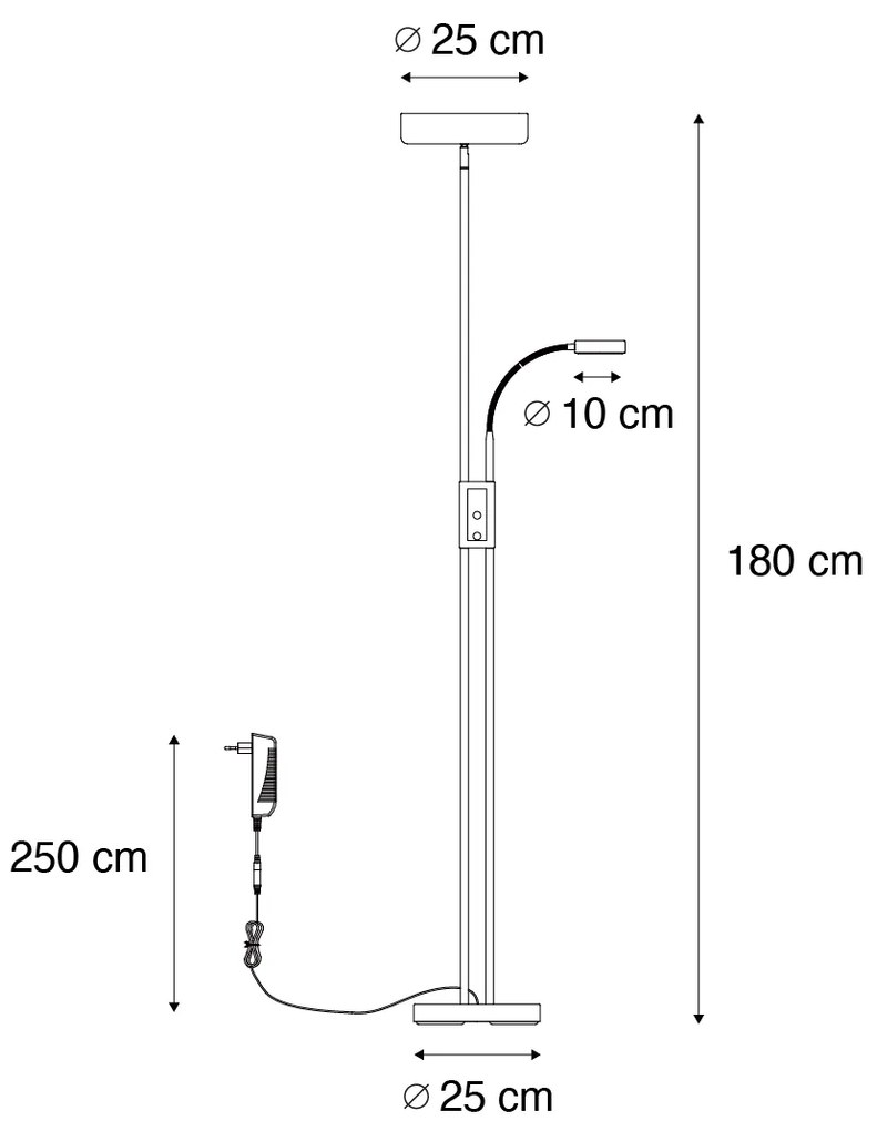 Állólámpa bronz LED-del és dimmerrel, olvasólámpával - Kelso