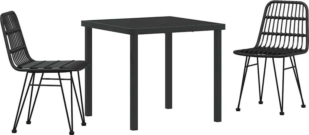 vidaXL Kert étkező szett 3 pcs Fekete Porszórt acél