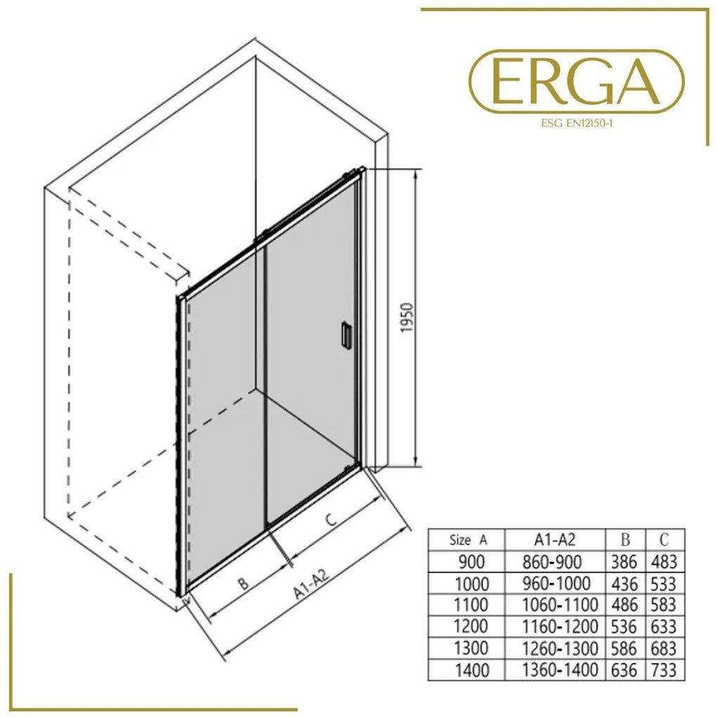 Erga Alpine, nyíló zuhanyajtó 140x195 cm, 6 mm átlátszó üveg, króm profil, ERG-V02-ALPINE-D140-CR