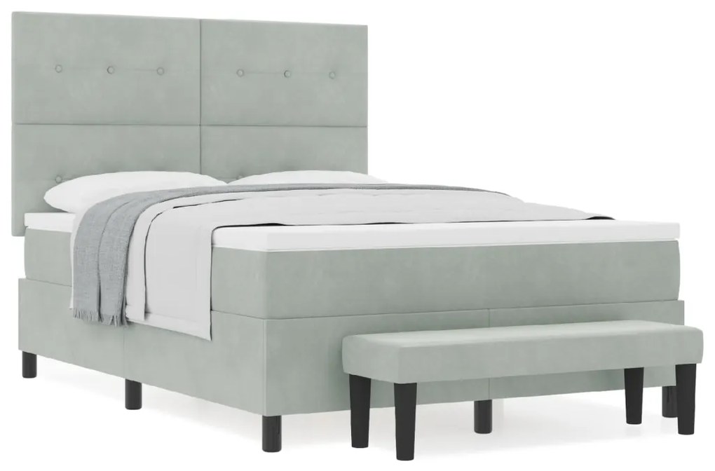 Boxspringágy matraccal és paddal Világosszürke 140x190 cm Bársony