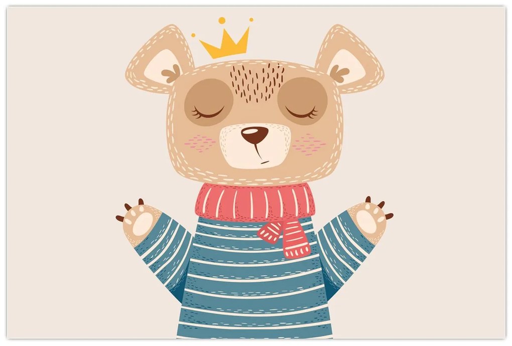 Kép - Bézs mackó koronával (90x60 cm)