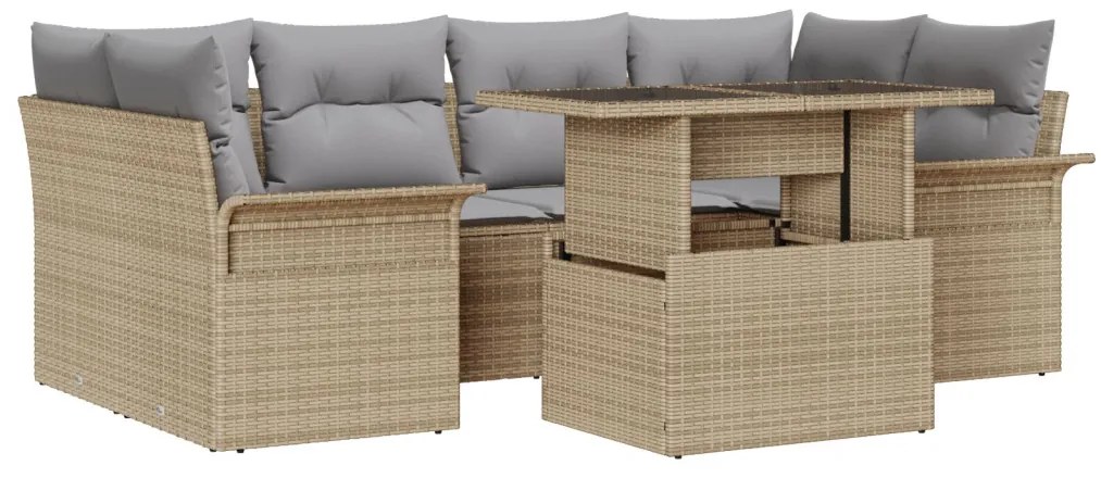 7 Részes Kert Kanapé Szett Párnákkal Bézs Polyrattan
