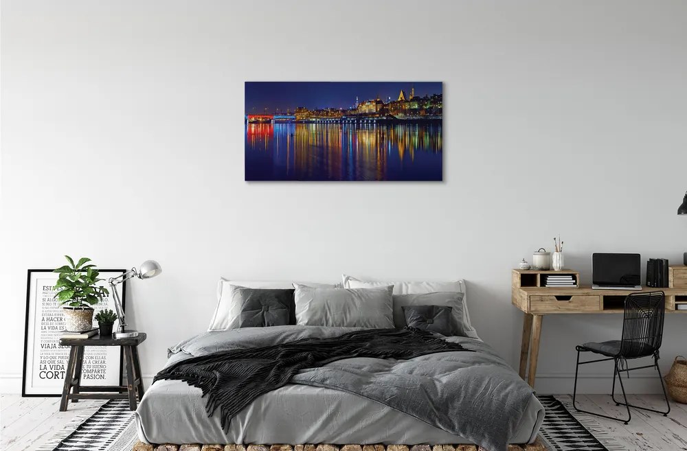 Canvas képek Varsó város éjszaka folyó híd 120x60 cm