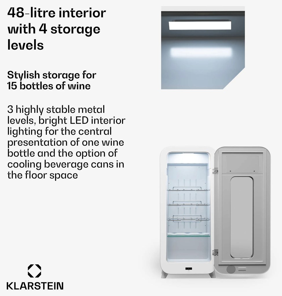 Klarstein Shirley 15 Uno, borhűtő, 15 palack, 5 - 20 °C, érintésvezérlés, retró