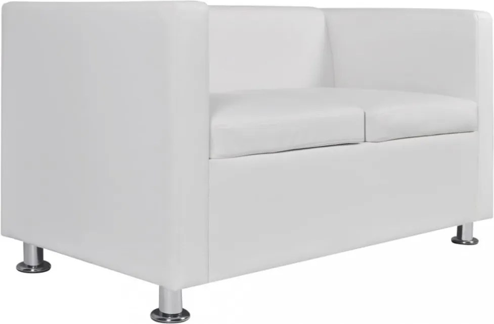 Fehér 3 személyes és 2 személyes karfás műbőr kanapészett