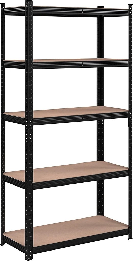 Nagy teherbírású garázspolc, 5 állítható polccal, 875 kg teherbírás, 90 x 40 x 180 cm, fekete
