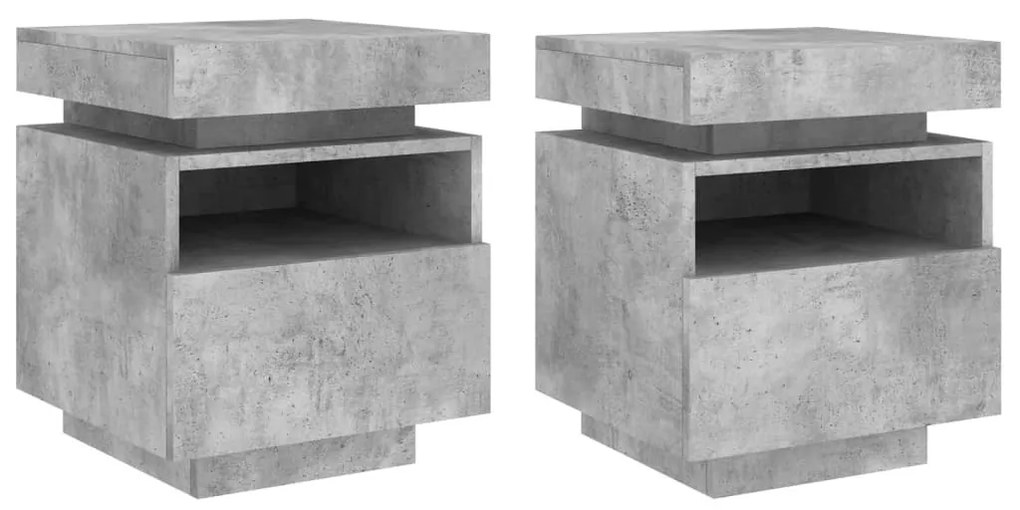 2 db betonszürke éjjeliszekrény LED-fényekkel 40x39x48,5 cm