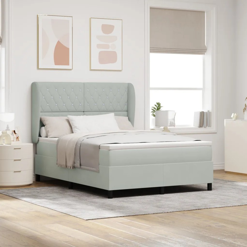 vidaXL Boxrugós ágy matracmal Világosszürke 200 x 140 cm Poliészter