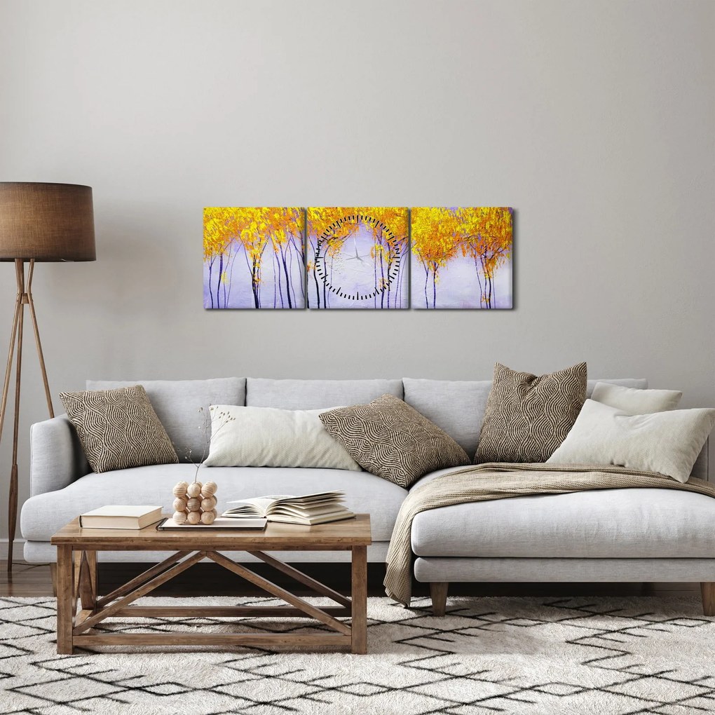 Sárga fák képe (órával) (90x30 cm)